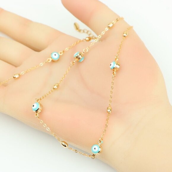 "Gold Plated Evil Eye Beaded Necklace Adjustable Chain, XPNL0303 - Picture 2 of 13